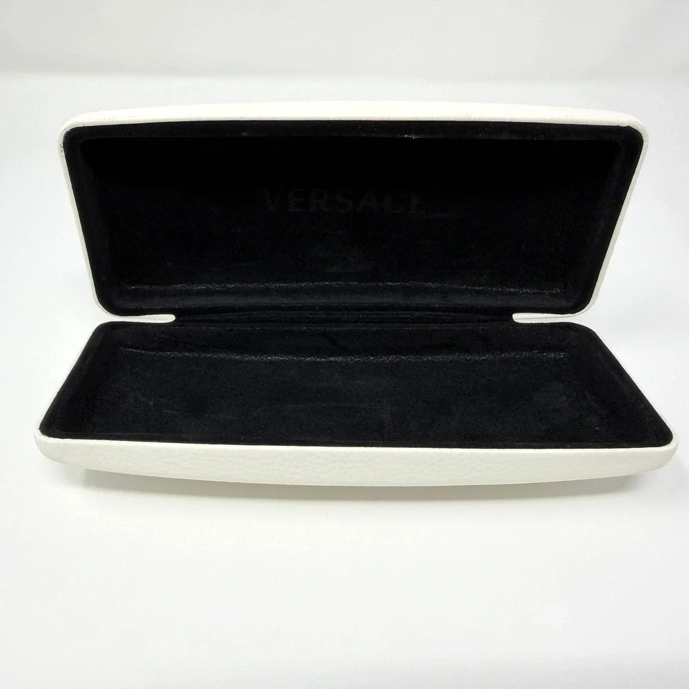 Versace Hard Shell Eyeglass Case White Leather‎ Look Logo